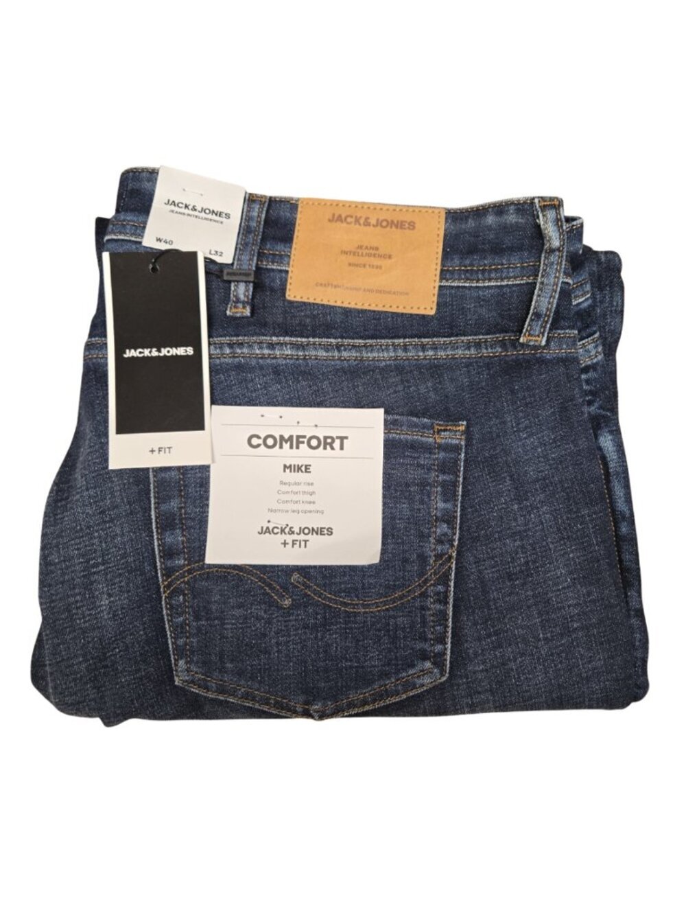 Jack & Jones + Fit Comfort Mike Mens Jeans 40x32 Blue Denim Tapered NWT